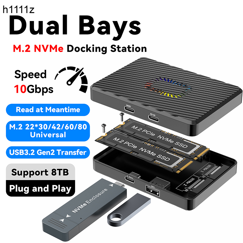 8Tb M2 Nvme Ssd - Dual Bays M.2 NVME-dockingstation met 10